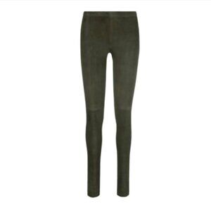Charlotte Brody Suede Leggings Womens 8 Olive Green Leather Elastic Waist Ankle